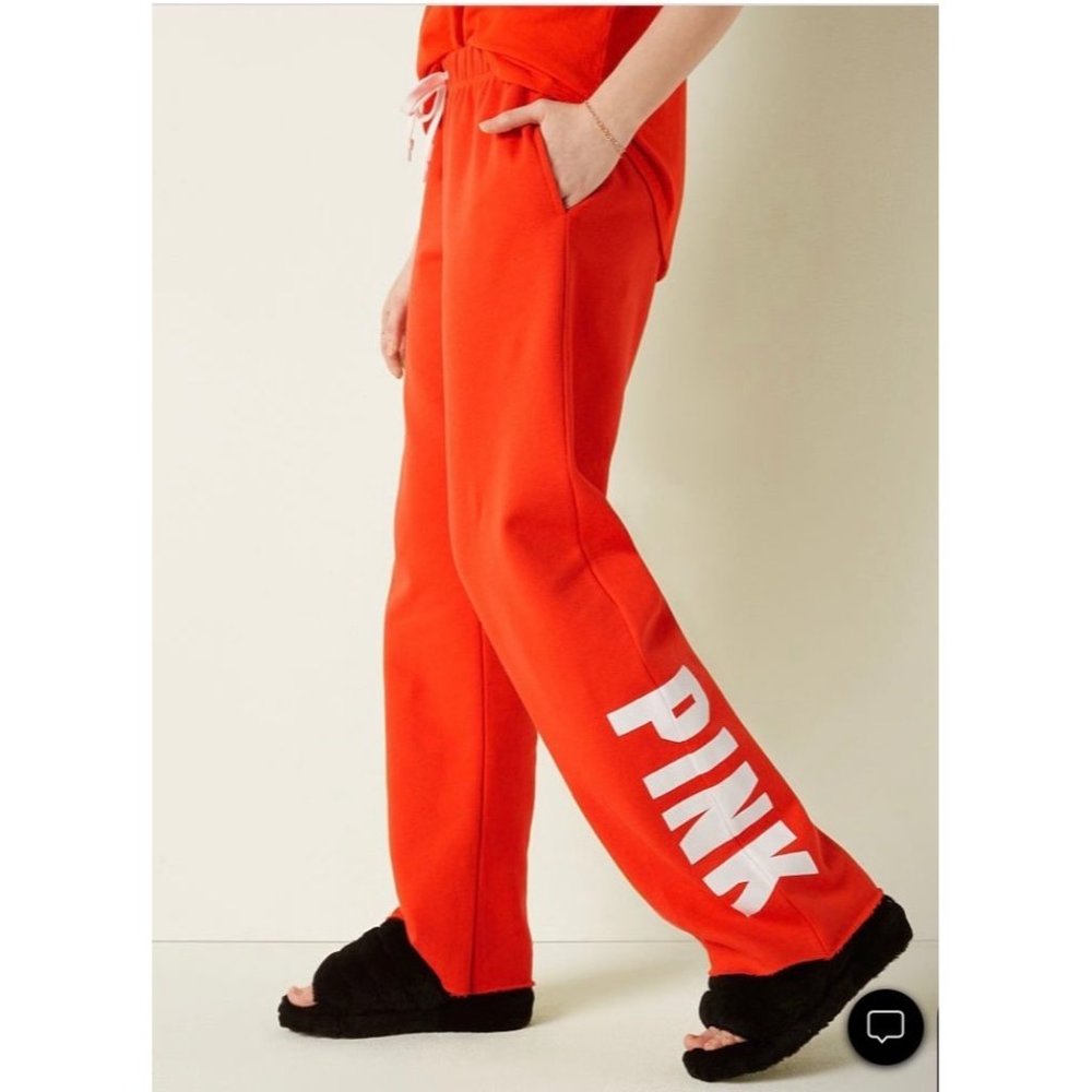 Victoria’s Secret Pink Fleece Heritage Sweatpants, Size:Sm , Orange w/ Classic L